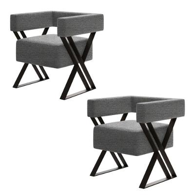 Kit 2 Poltrona Decorativa Kira Pés Metal Estilo Industrial Linho Cinza