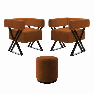 Kit 2 Poltrona E Puff Decorativo Kira Estilo Industrial Bouclé Terracota