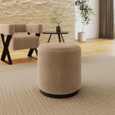 Puff Decorativo Redondo Estilo Industrial Orlando Bouclé Bege