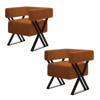 Kit 2 Poltrona Decorativa Sara Pés Metal Estilo Industrial Bouclé Terracota