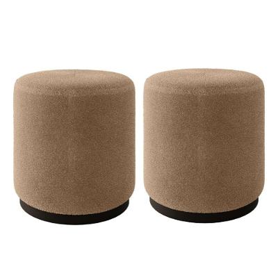Kit 2 Puff Decorativo Estofado Estilo Industrial Alasca Bouclé Bege