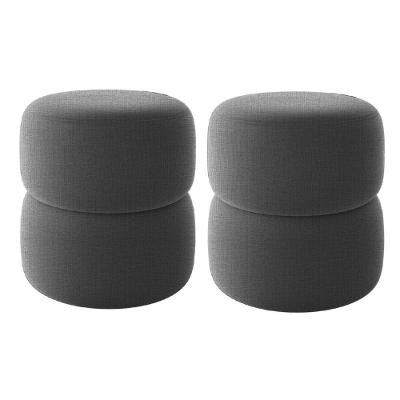 Kit 2 Puff Decorativo Estofado Para Sala Marí Linho Cinza