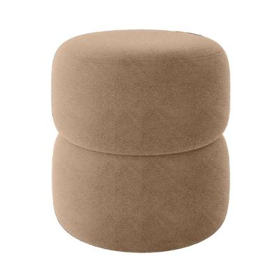 Puff Decorativo Estofado Para Sala Redondo Lira Bouclé Bege