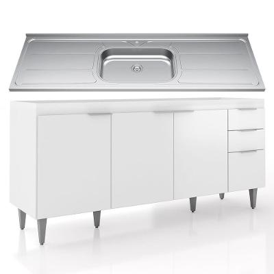Balcão De Cozinha Com Pia Inox 180cm Pérola Z34 Branco Mpozenato