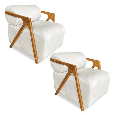 Kit 02 Poltronas Decorativa Marselha Veludo Base De Madeira - Pallazio Cor Grafite