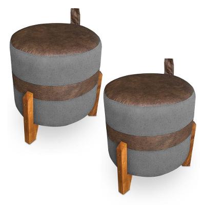 Kit 02 Puffs Le Mans Veludo Grafite E Corano Nozes Base De Madeira - Pallazio
