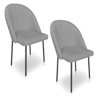 Kit 2 Cadeiras Poltrona De Jantar Ariel Suede Grafite Pés De Ferro Preto - Pallazio