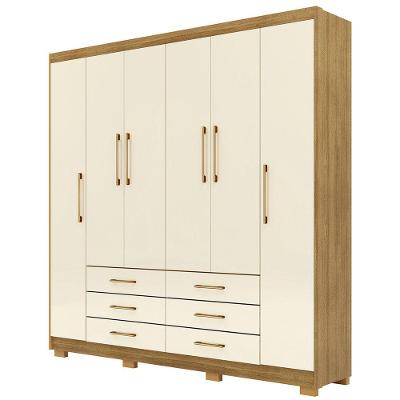 Guarda Roupa Casal 223cm 6 Portas Canadá Nature-champanhe Vila Rica