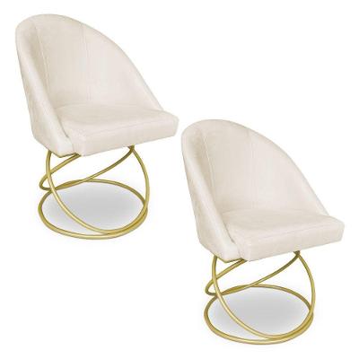 Kit 02 Cadeiras Poltrona De Jantar Bela Veludo Base Metálica Luxo Dourado - Pallazio Cor Azul Marinho