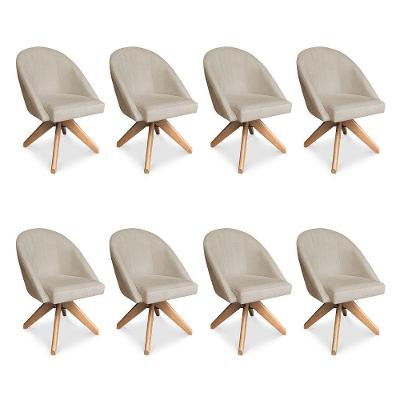 Kit 08 Poltronas Cadeira Giratória Bela Veludo Base De Madeira - Pallazio Cor Rosê