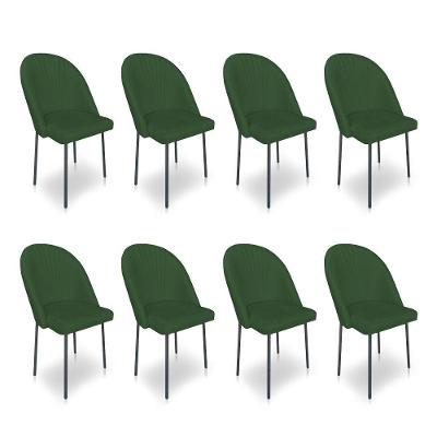 Kit 8 Cadeiras Poltrona De Jantar Ariel Suede Verde Pés De Ferro Preto - Pallazio