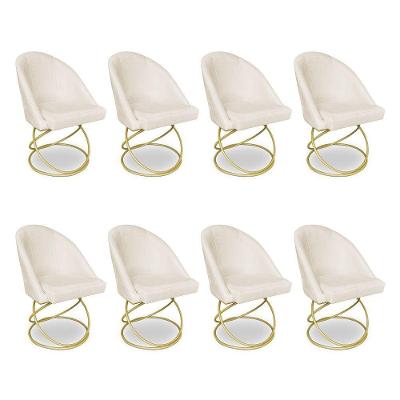 Kit 08 Cadeiras Poltrona De Jantar Bela Veludo Base Metálica Luxo Dourado - Pallazio Cor Azul Marinho
