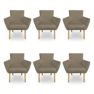 Kit 6 Poltronas Decorativa Leticia Suede Marrom Rato Pés Palito Castanho - Pallazio