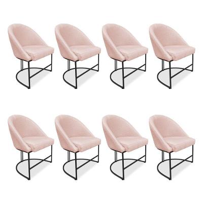 Kit 08 Cadeiras Poltrona De Jantar Bela Suede Rosa Bebê Base Metálica Industrial Preto - Pallazio