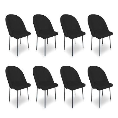 Kit 8 Cadeiras Poltrona De Jantar Ariel Suede Preto Pés De Ferro Preto - Pallazio