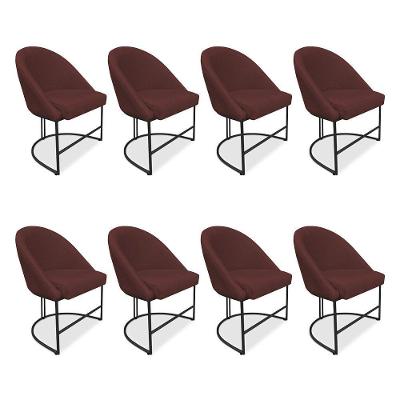 Kit 08 Cadeiras Poltrona De Jantar Bela Suede Marsala Base Metálica Industrial Preto - Pallazio