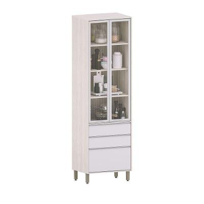 Paneleiro De Cozinha 70cm 2 Portas De Vidro E 3 Gavetas Art Pátina-cinza Cristal