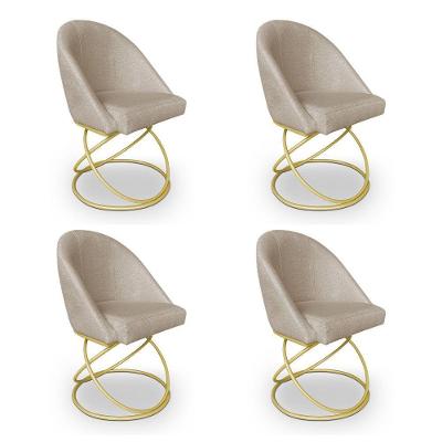 Kit 04 Cadeiras Poltrona De Jantar Bela Linho Bege Base Metálica Luxo Dourado - Pallazio