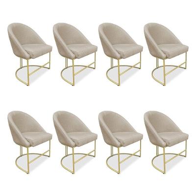 Kit 08 Cadeiras Poltrona De Jantar Bela Veludo Base Metálica Industrial Dourado - Pallazio Cor Grafite