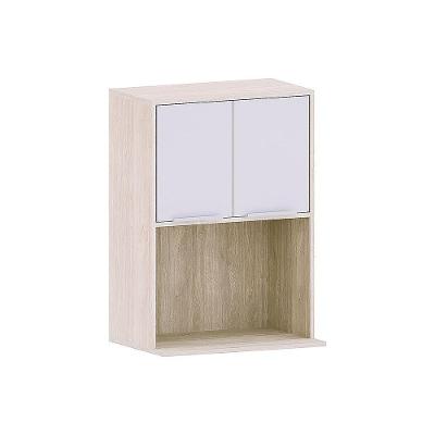 Armário Aéreo 60cm Com Nicho Para Microondas 2 Portas Art Lu Pátina-cinza Cristal