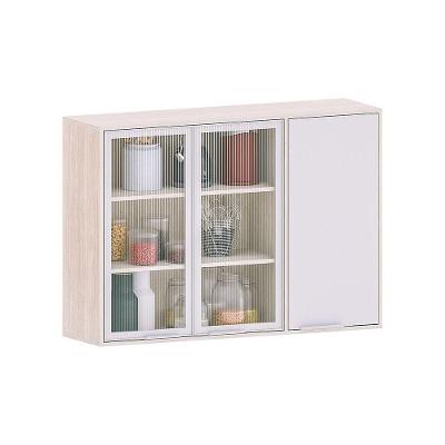 Armário Aéreo De Cozinha 120cm Com Vidro 3 Portas Art Lucian Pátina-cinza Cristal