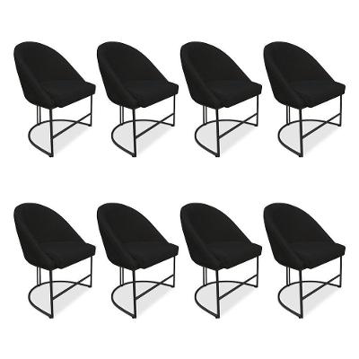 Kit 08 Cadeiras Poltrona De Jantar Bela Suede Preto Base Metálica Industrial Preto - Pallazio