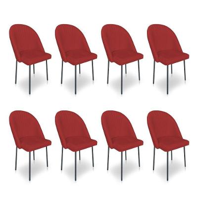 Kit 8 Cadeiras Poltrona De Jantar Ariel Suede Vermelho Pés De Ferro Preto - Pallazio