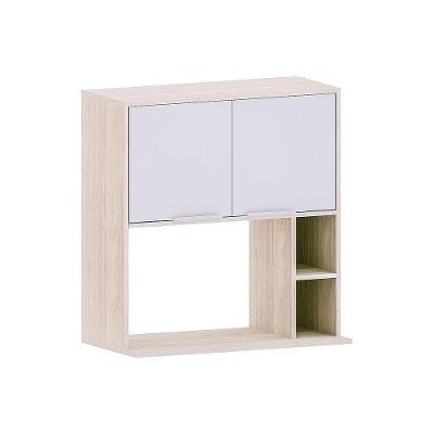 Armário Aéreo 80cm Com Nicho Para Microondas 2 Portas Art Lu Pátina-cinza Cristal