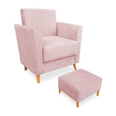 Poltrona De Amamentação Com Puff Flavia Suede Rosa Bebê - Pallazio