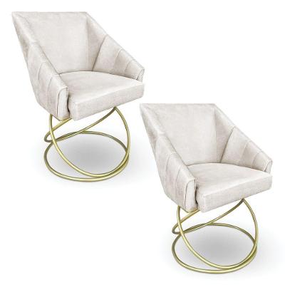 Kit 2 Poltronas Luxo Alana Suede Base De Ferro Dourado - Pallazio Cor Azul Turquesa
