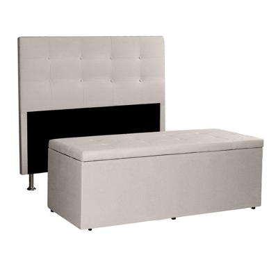 Kit Cabeceira E Calçadeira Baú Solteiro 0,90m Berlim Suede - Pallazio Cor Azul Marinho