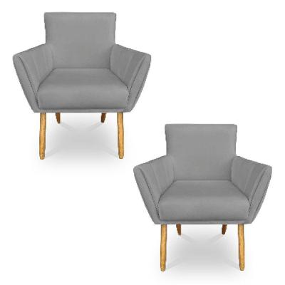 Kit 2 Poltronas Decorativa Leticia Suede Grafite Pés Palito Castanho - Pallazio