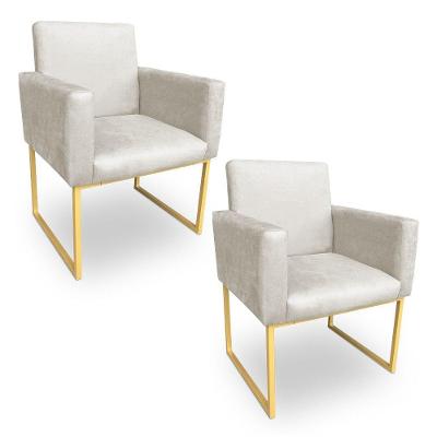 Kit 2 Poltronas Decorativa Nina Suede Base Metálica Industrial Dourado - Pallazio Cor Grafite