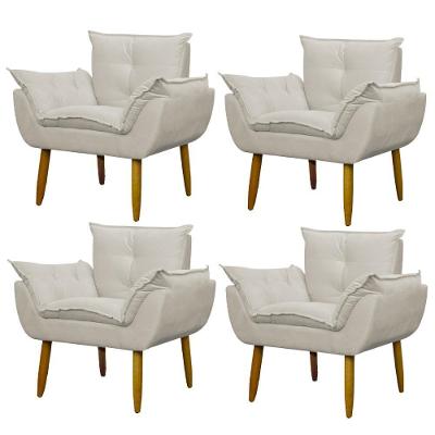 Kit 4 Poltronas Para Descanço Sala Opala Bege
