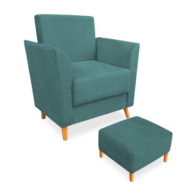 Poltrona De Amamentação Com Puff Flavia Suede Azul Turquesa - Pallazio