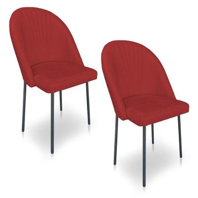 Kit 2 Cadeiras Poltrona De Jantar Ariel Suede Vermelho Pés De Ferro Preto - Pallazio
