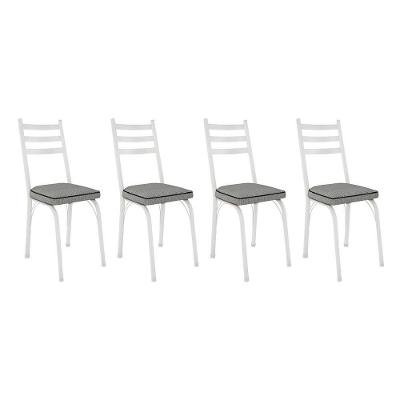 Kit 4 Cadeiras De Cozinha Luisiana Estampado Platina Pés De Ferro Branco - Pallazio