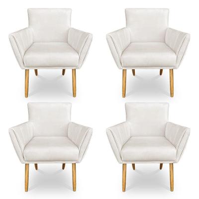 Kit 4 Poltronas Decorativa Leticia Suede Pés Palito Castanho - Pallazio Cor Marrom