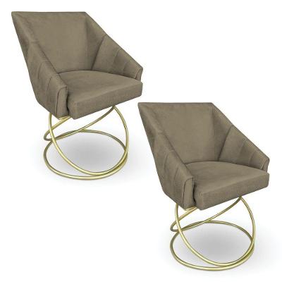 Kit 2 Poltronas Luxo Alana Suede Marrom Rato Base De Ferro Dourado - Pallazio