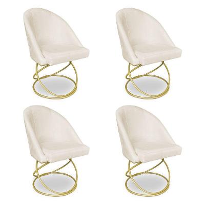 Kit 04 Cadeiras Poltrona De Jantar Bela Veludo Base Metálica Luxo Dourado - Pallazi Cor Azul Marinho