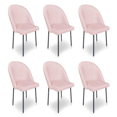 Kit 6 Cadeiras Poltrona De Jantar Ariel Suede Rosa Bebê Pés De Ferro Preto - Pallazio