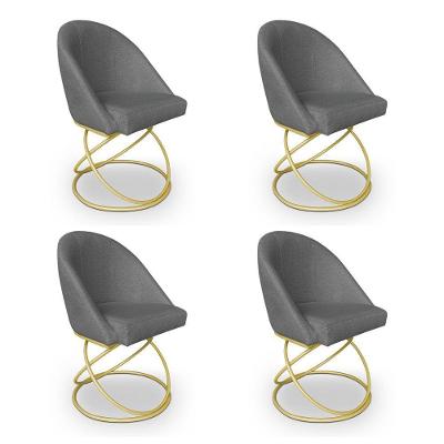 Kit 04 Cadeiras Poltrona De Jantar Bela Linho Grafite Base Metálica Luxo Dourado - Pallazio