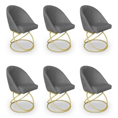 Kit 06 Cadeiras Poltrona De Jantar Bela Linho Grafite Base Metálica Luxo Dourado - Pallazio