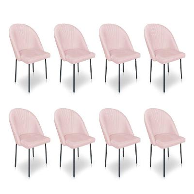 Kit 8 Cadeiras Poltrona De Jantar Ariel Suede Rosa Bebê Pés De Ferro Preto - Pallazio