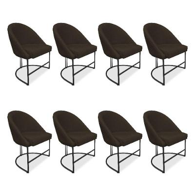Kit 08 Cadeiras Poltrona De Jantar Bela Suede Marrom Base Metálica Industrial Preto - Pallazio