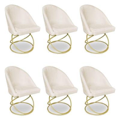 Kit 06 Cadeiras Poltrona De Jantar Bela Veludo Bege Base Metálica Luxo Dourado - Pallazio