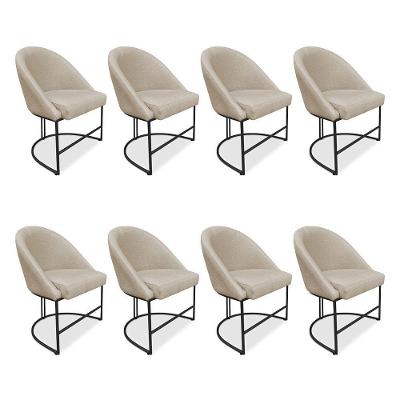 Kit 08 Cadeiras Poltrona De Jantar Bela Suede Base Metálica Industrial Preto - Pallazio Cor Azul Turquesa