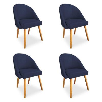 Kit 4 Cadeiras De Jantar Bela Veludo Azul Marinho Pés Palito Castanho - Pallazio