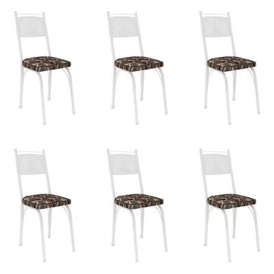 Kit 6 Cadeiras De Cozinha Virginia Estampado Mosaico Palha Pés De Ferro Branco - Pallazio