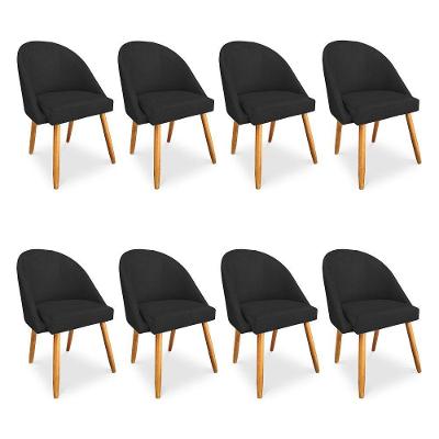 Kit 8 Cadeiras De Jantar Bela Veludo Preto Pés Palito Castanho - Pallazio